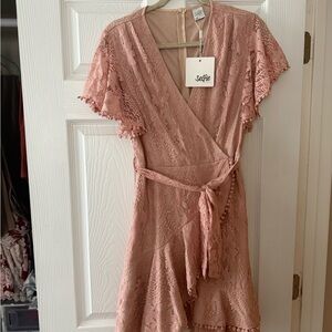 Selfie Leslie Pink Asymmetrical Wrap Sundress